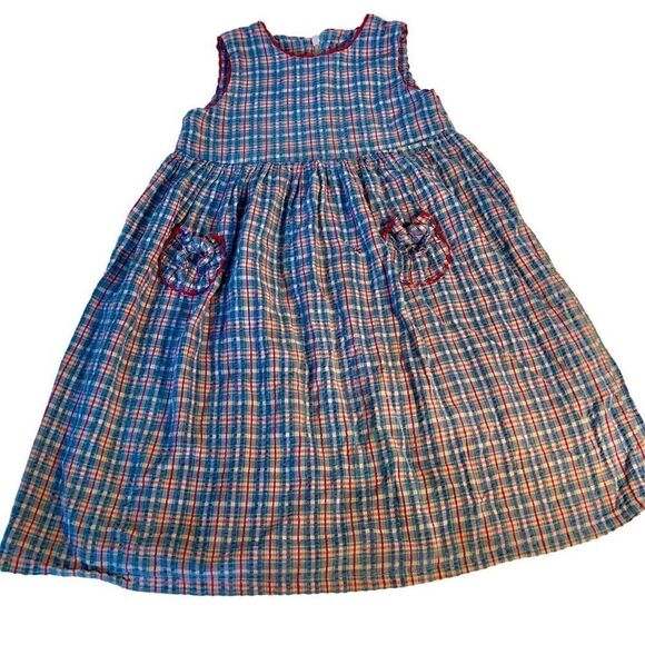 Vintage Amish Mennonite Handmade Modest Girls Dress Plaid Pockets S/M See Photos - Picture 4 of 7